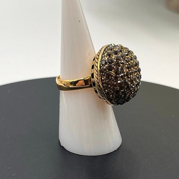 Sterling‎ Silver Vermeil 925 Pave Dark Gray Black Large Statement Ring Sz 7.5 - Picture 2 of 9